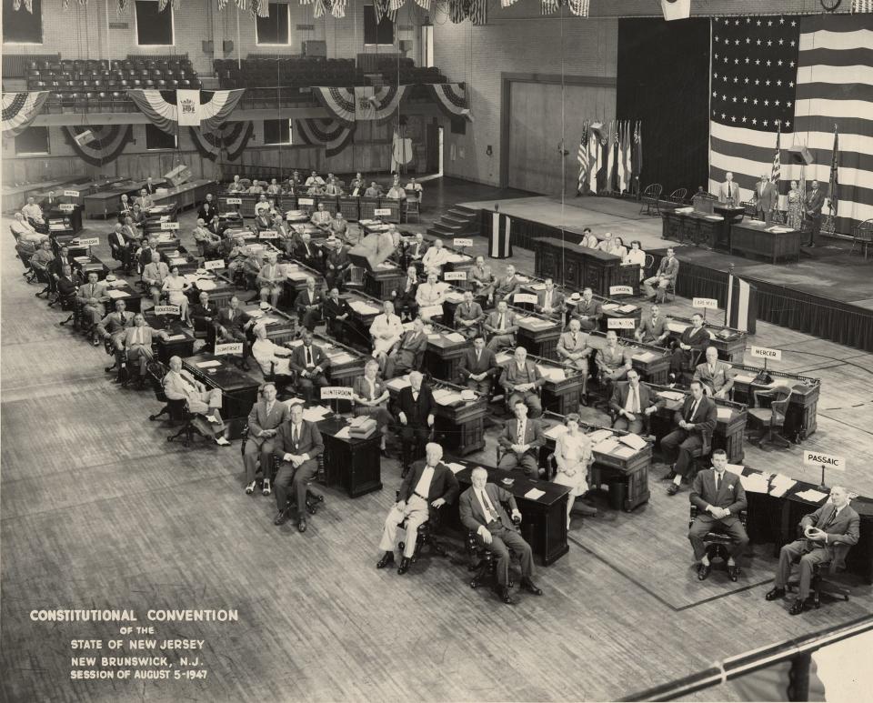 Delegates to the New Jersey Constitutional Convention inside the Rutgers University gym, August 1947.