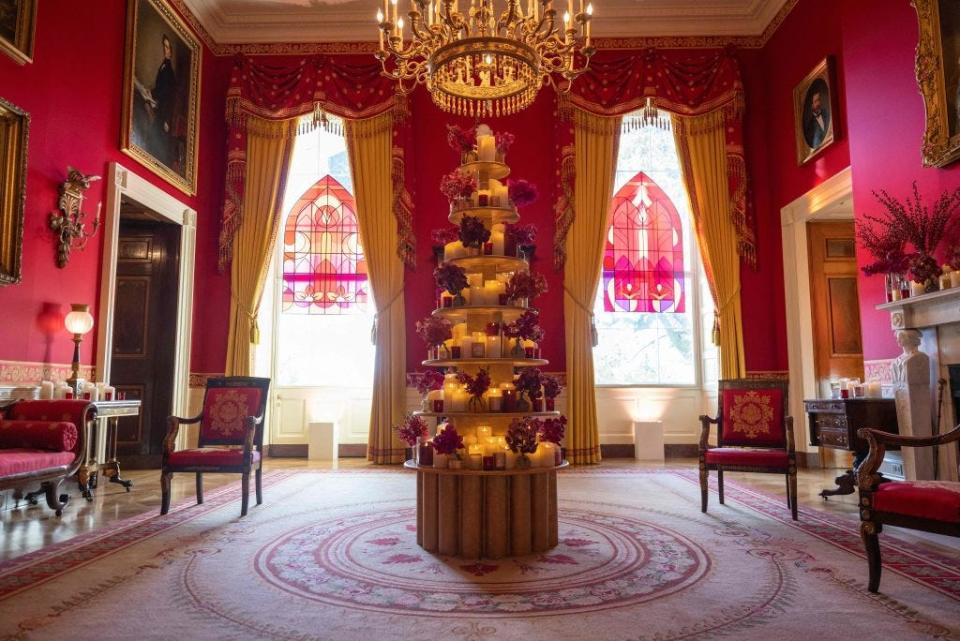 The Red Room of the White House decorated for Christmas