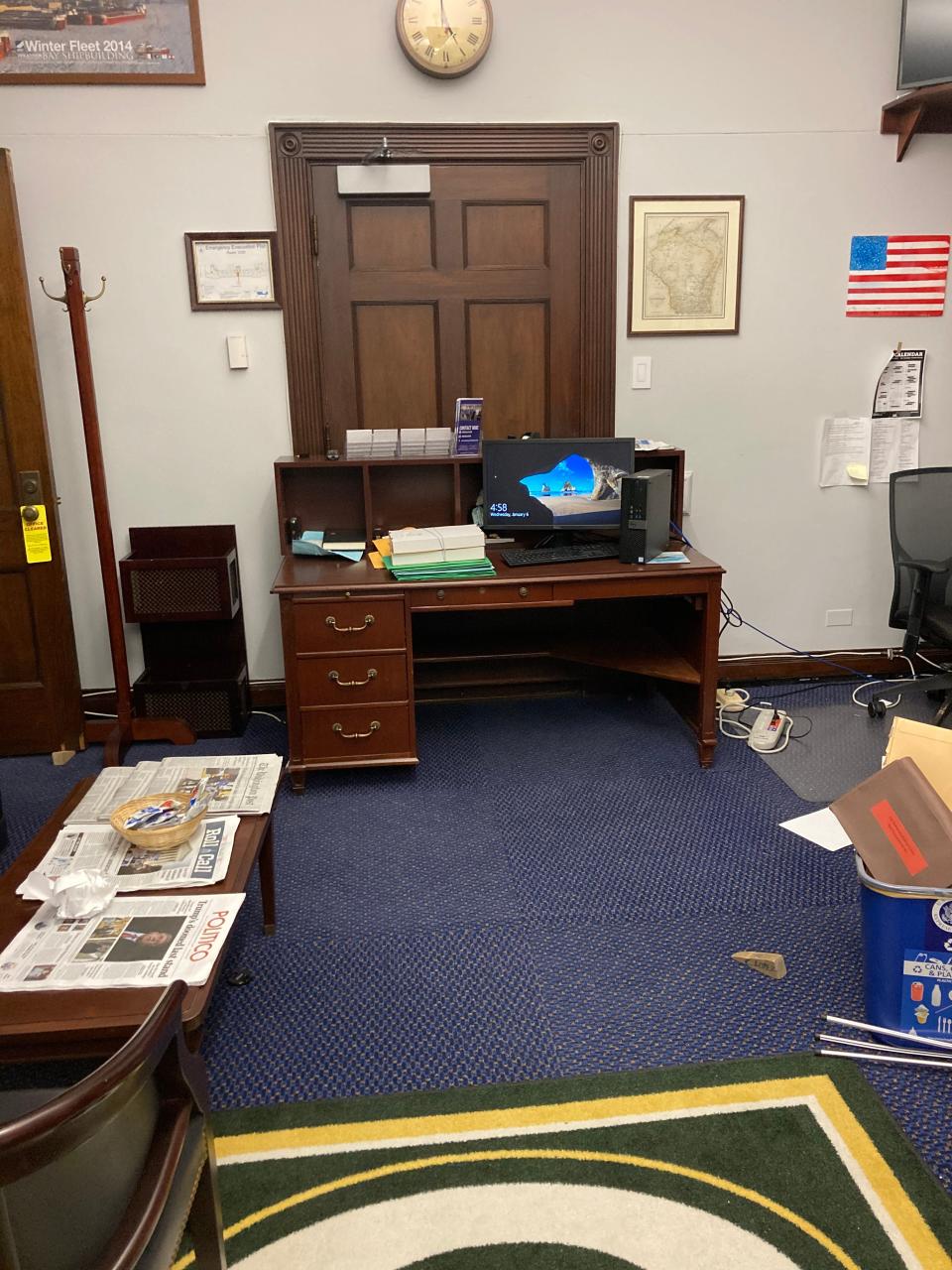 Rep. Mike Gallagher's office door in Washington, D.C., barricaded from the inside on Jan. 6, 2021.