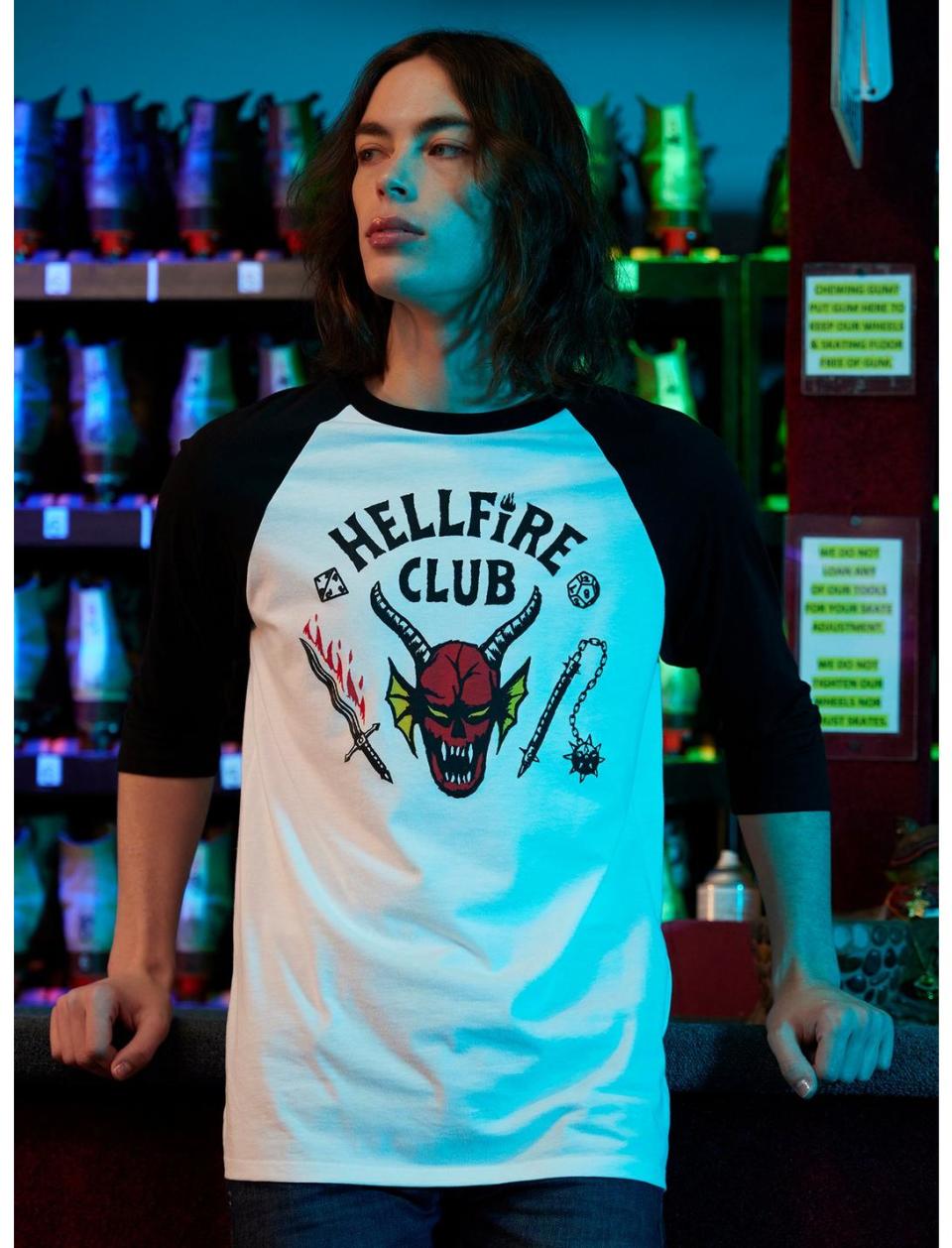 <p><a href="https://go.redirectingat.com?id=74968X1596630&url=https%3A%2F%2Fwww.hottopic.com%2Fproduct%2Four-universe-stranger-things-hellfire-club-raglan-t-shirt%2F17135635.html&sref=https%3A%2F%2Fwww.seventeen.com%2Fcelebrity%2Fmovies-tv%2Fg28354429%2Fdiy-stranger-things-halloween-costumes%2F" rel="nofollow noopener" target="_blank" data-ylk="slk:Shop Now;elm:context_link;itc:0;sec:content-canvas" class="link ">Shop Now</a></p><p>Hellfire Club T-Shirt</p><p>$23.12</p><p>hottopic.com</p>