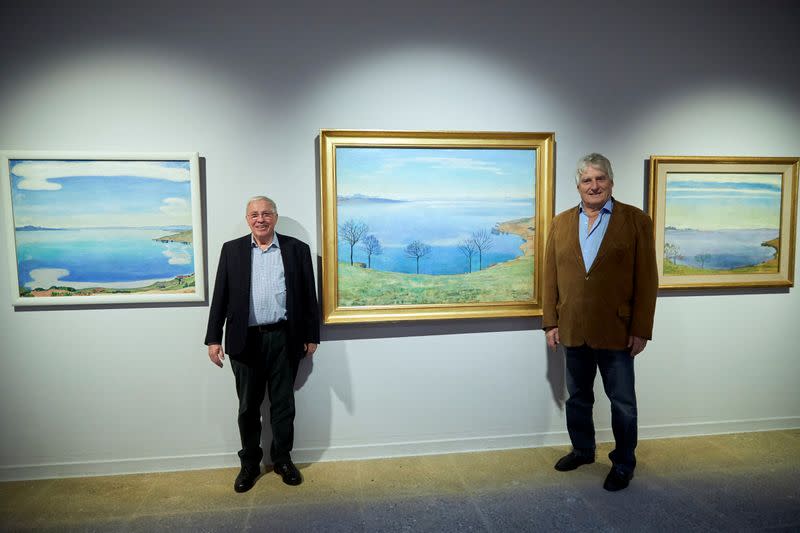 Swiss billionaire and politician Blocher poses with Giannada after a guided visit for the media of his collection at the Fondation Gianadda in Martigny