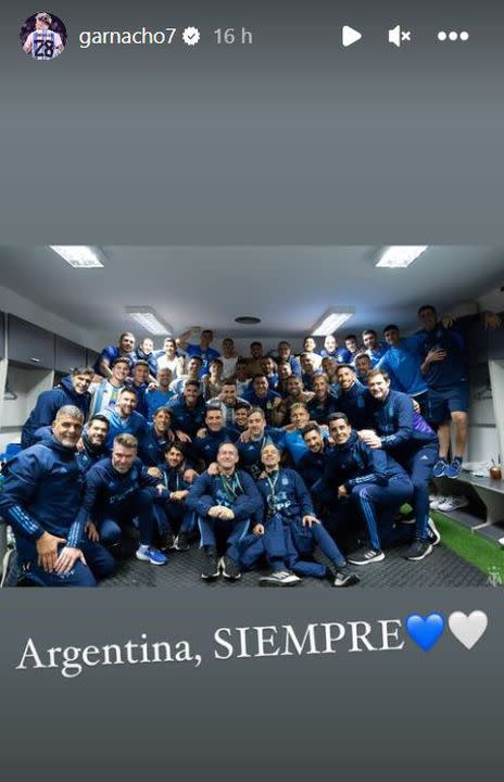 Alejandro Garnacho dejó un mensaje en su cuenta de Instagram tras el debut con la selección argentina