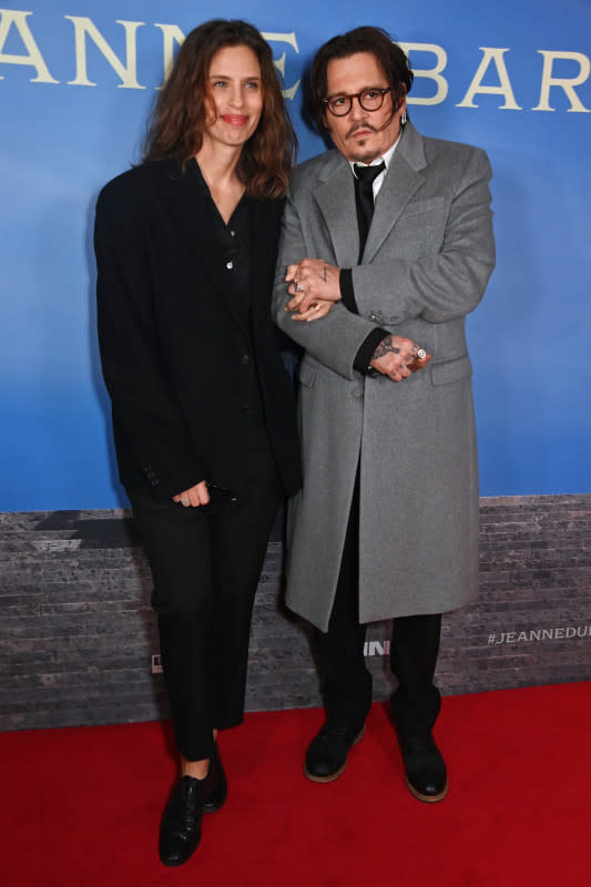 Maiwenn aka Maiwenn Le Besco and Johnny Depp attend the UK Premiere of "Jeanne Du Barry" at The Curzon Mayfair on April 15, 2024 in London, England. <p>Dave Benett/Getty Images</p>