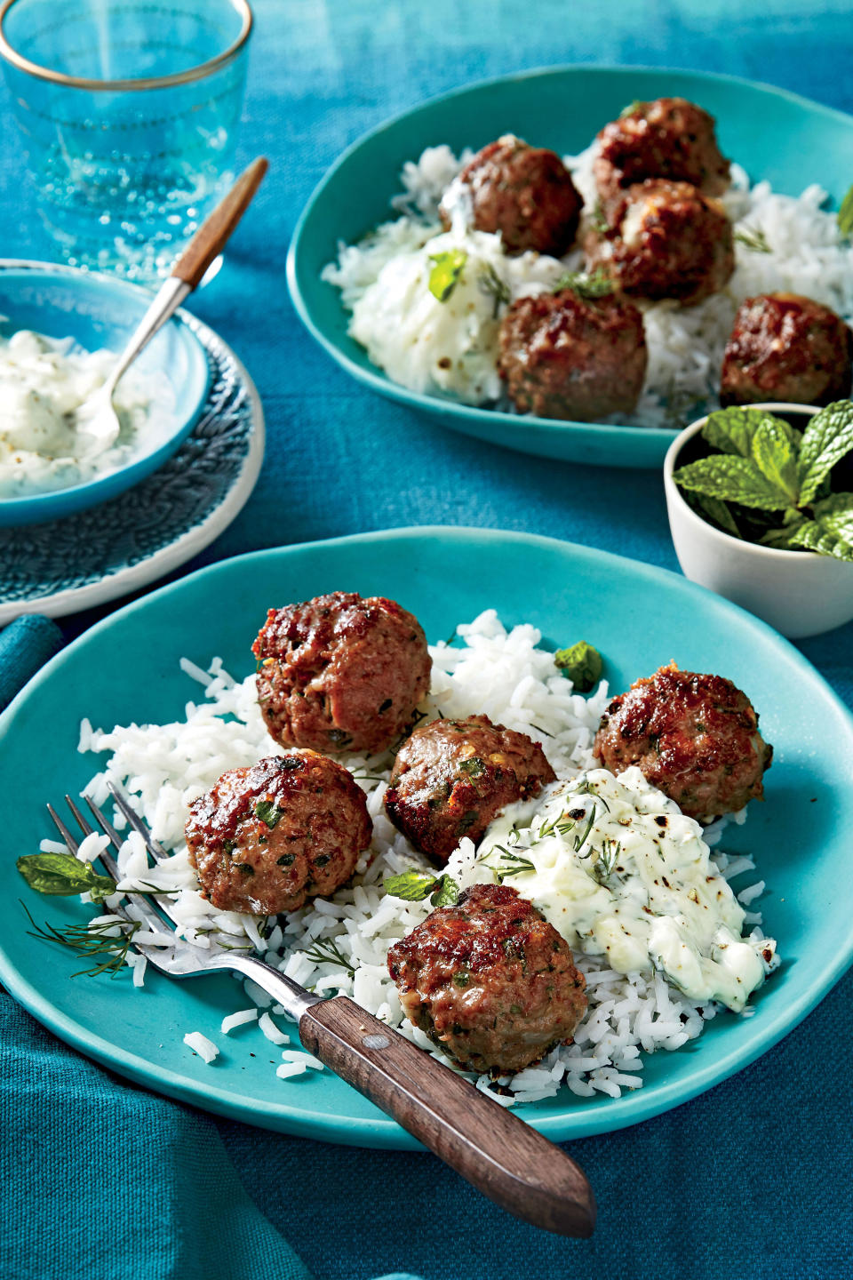 Greek Meatballs with Cucumber-Yogurt Sauce and Rice