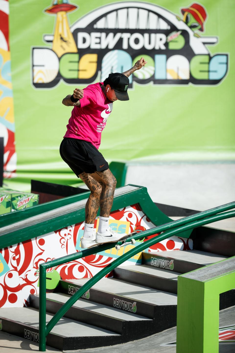 Nyjah Houston competes in the Men's Street Final of the Dew Tour at the Lauridsen Skatepark on May 23, 2021, in Des Moines. He's scheduled to be back for this year's tour July 29 and 30.