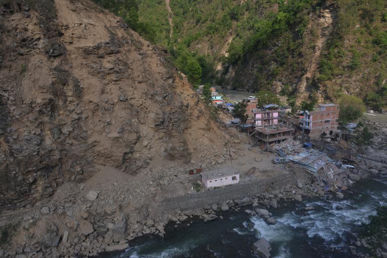 Several landslides have occurred in quake-hit Nepal in recent days, including this one in the small northeastern town of Singati on May 12