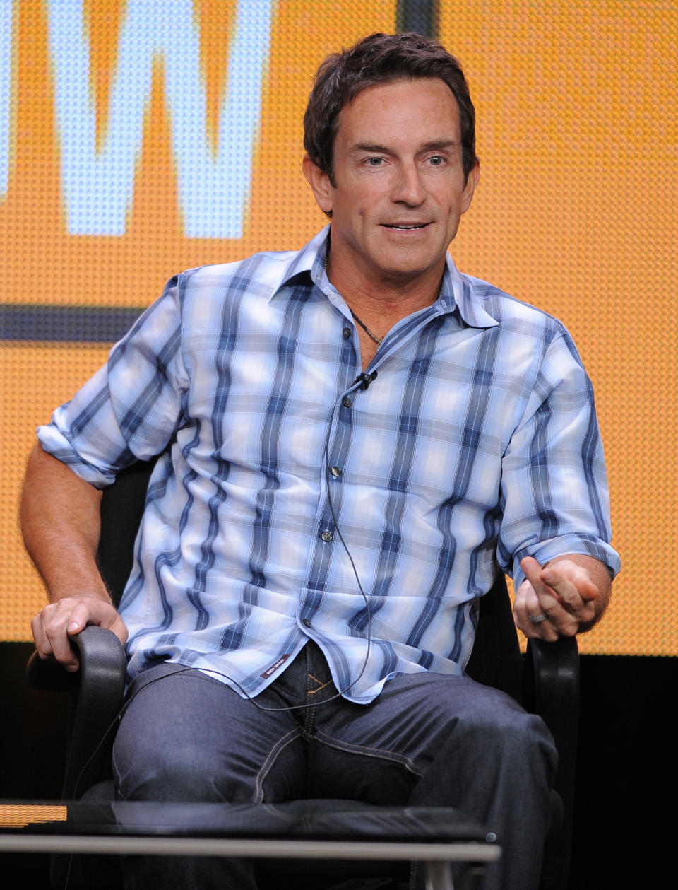 FILE - This July 29, 2012 file photo shows TV host Jeff Probst participating in the CBS "The Jeff Probst Show" TCA panel in Beverly Hills, Calif. Probst is part of a crowded Class of 2012 in the syndicated talk world. Even though he's spent the past decade in prime time as host of television's most consistently successful reality show, he's less known than his rivals _ Katie Couric, Steve Harvey and Ricki Lake. His first week's guests include a couple in their 90s who met and got married within two weeks, three women in their 80s who dispense sex advice, stars of the documentary "The Queen of Versailles" who talk about their effort to build a big new house, and an 8-year-old girl who founded an organization to make the world a better place. (Photo by Jordan Strauss/Invision/AP, file)