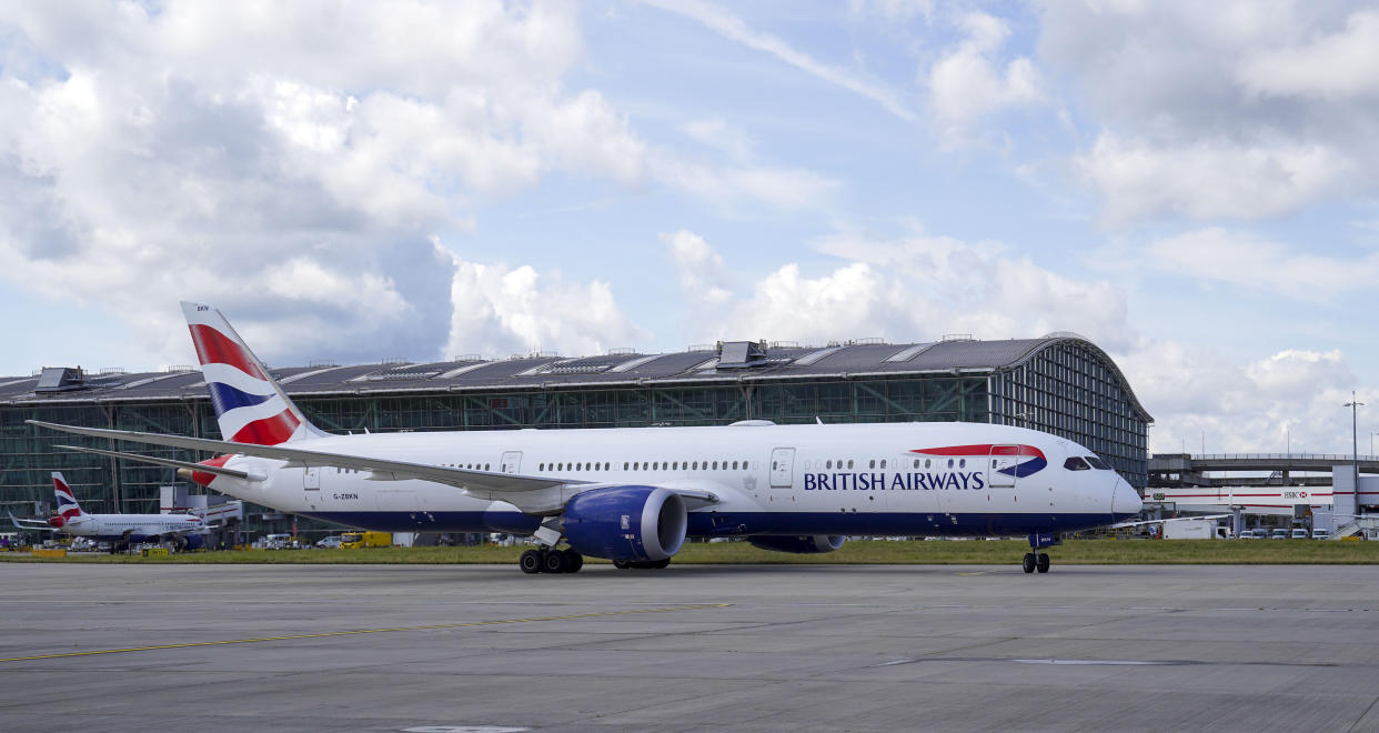 A British Airways Boeing 787-9 Dreamliner plane arrives at Heathrow Airport, London. Picture date: Friday August 6, 2021. (Photo by Steve Parsons/PA Images via Getty Images)