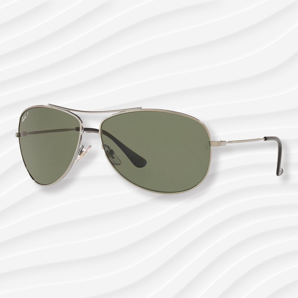 the rayban aviator sunglasses on a white wavy background