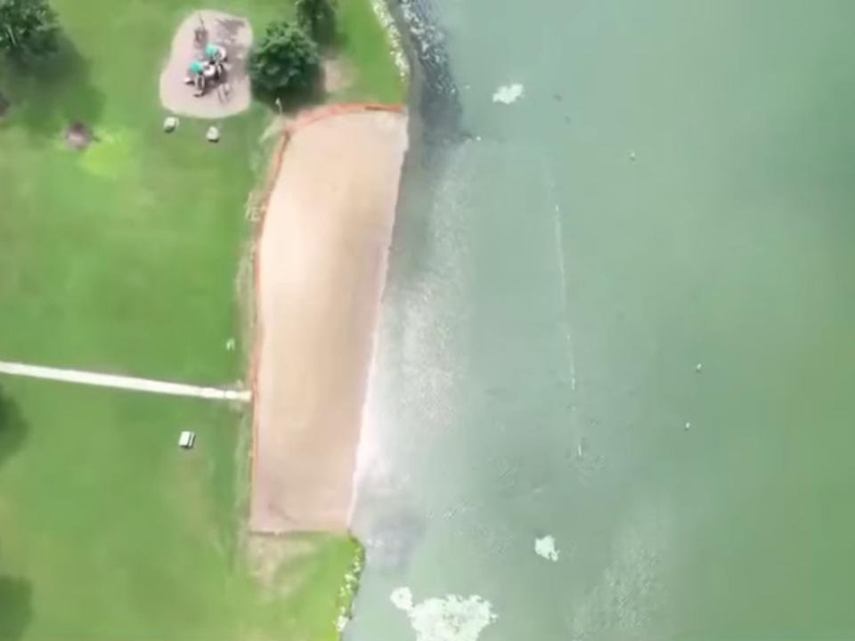 An aerial view of the beach at the Lake of Three Fires, Iowa (KCCI / YouTube)