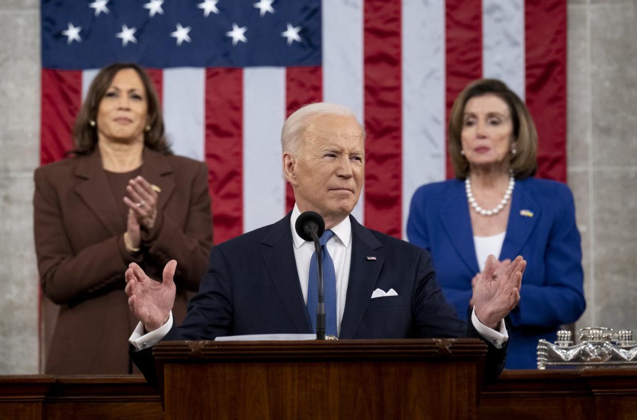 <span class="caption">Presenting a unified front.</span> <span class="attribution"><a class="link " href="https://www.gettyimages.com/detail/news-photo/president-joe-biden-delivers-the-state-of-the-union-address-news-photo/1238863559?adppopup=true" rel="nofollow noopener" target="_blank" data-ylk="slk:Saul Loeb-Pool/Getty Images;elm:context_link;itc:0;sec:content-canvas">Saul Loeb-Pool/Getty Images</a></span>