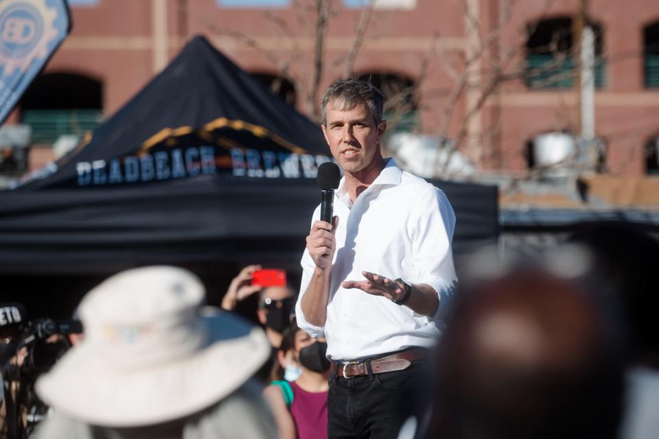 Former El Paso congressman and Democratic candidate for Texas governor Beto O'Rourke speaks to supporters at a campaign event in El Paso at Deadbeach Brewery on Jan. 8.