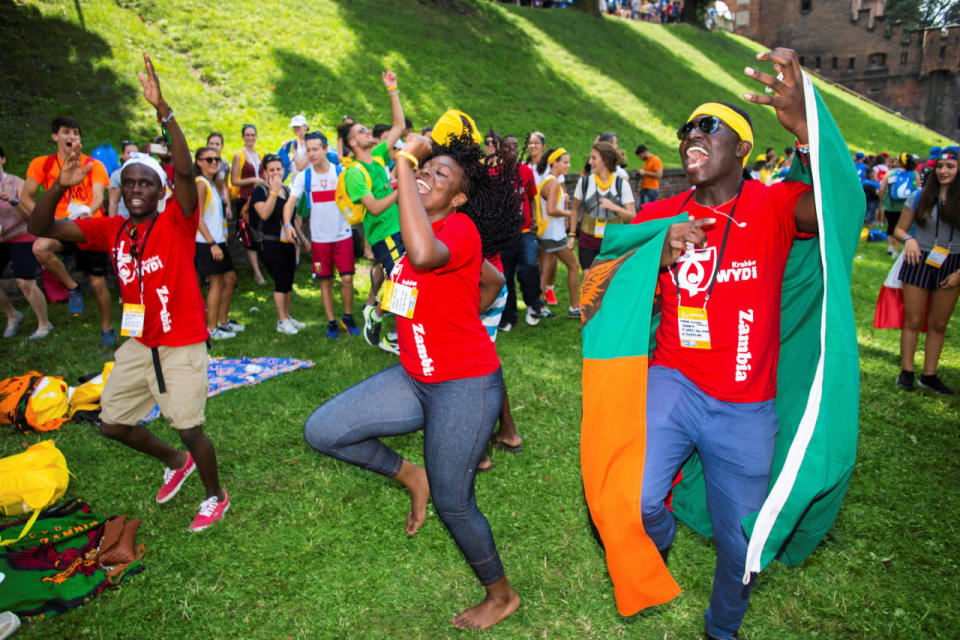 <p>Pilgrims dance during World Youth Day in Krakow, Poland July 26, 2016. (Agencja Gazeta/Michal Lepecki/via REUTERS)</p>