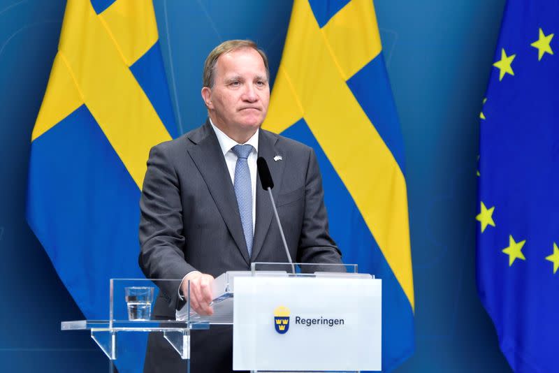 FILE PHOTO: Sweden's PM Stefan Lofven attends a news conference after the no-confidence vote, in Stockholm