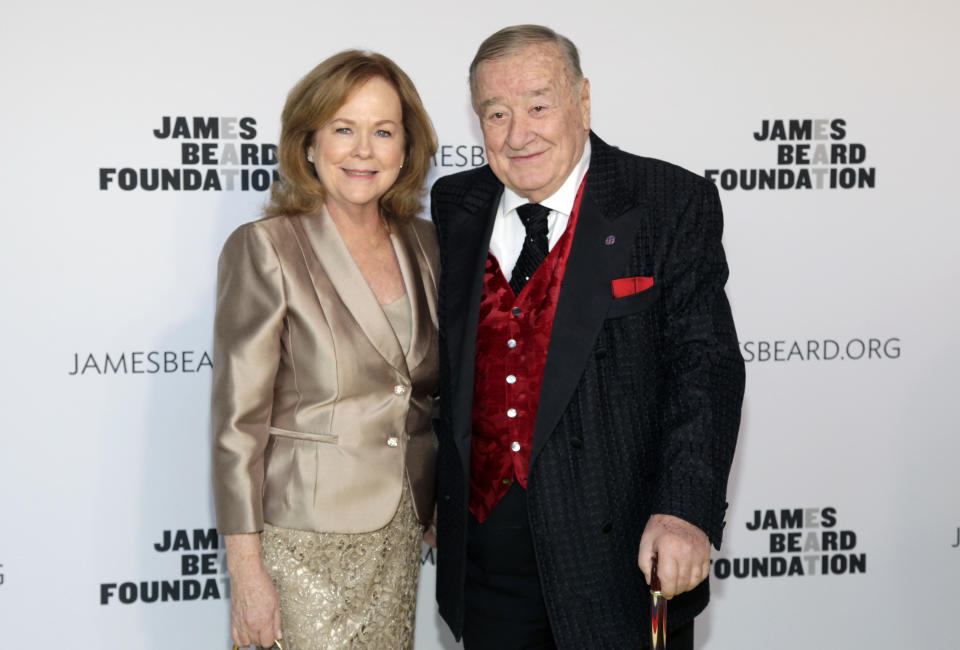 President of the James Beard Foundation Susan Ungaro, left, and restaurateur Sirio Maccioni, right, attend the 2014 James Beard Foundation Awards on Monday, May 5, 2014, in New York. (Photo by Andy Kropa/Invision/AP)