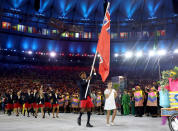 <p>Talking about their shorts, that’s the best Hoda, Meredith Vieira, and Matt Lauer could do? Sorry, flag bearer Tyrone Smith. This year’s fun facts were few and far between. (Photo by Cameron Spencer/Getty Images) </p>