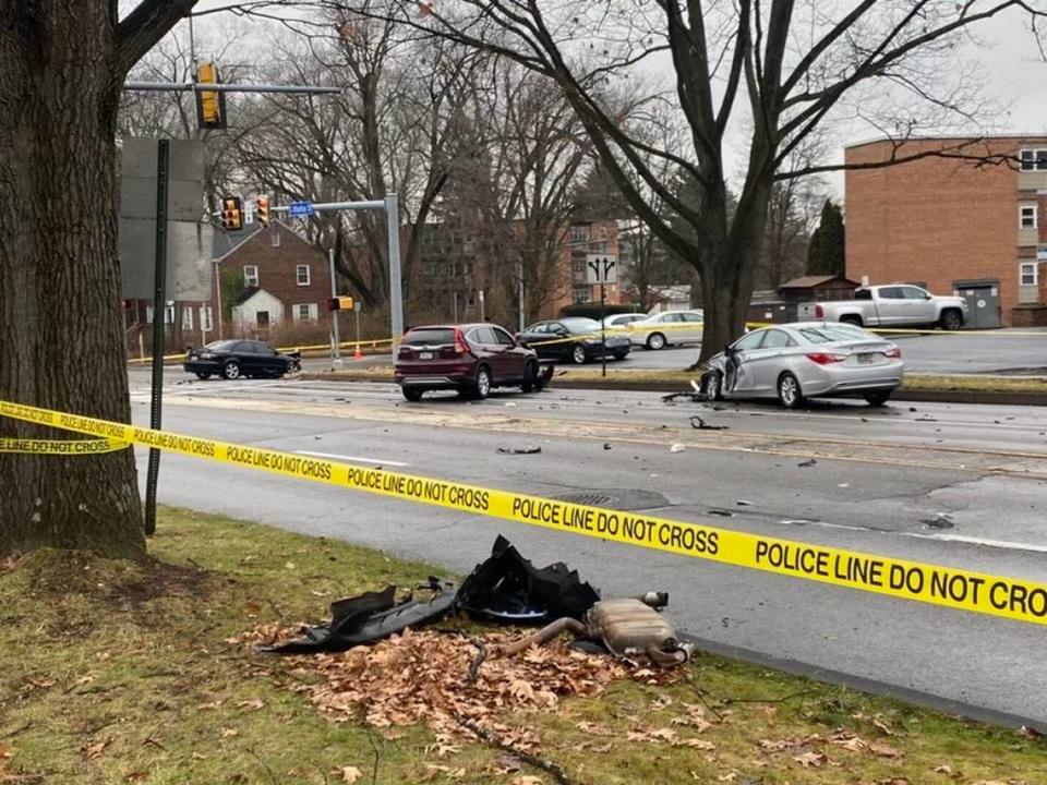 Part of South Atherton Street was closed Tuesday after a three-vehicle crash.