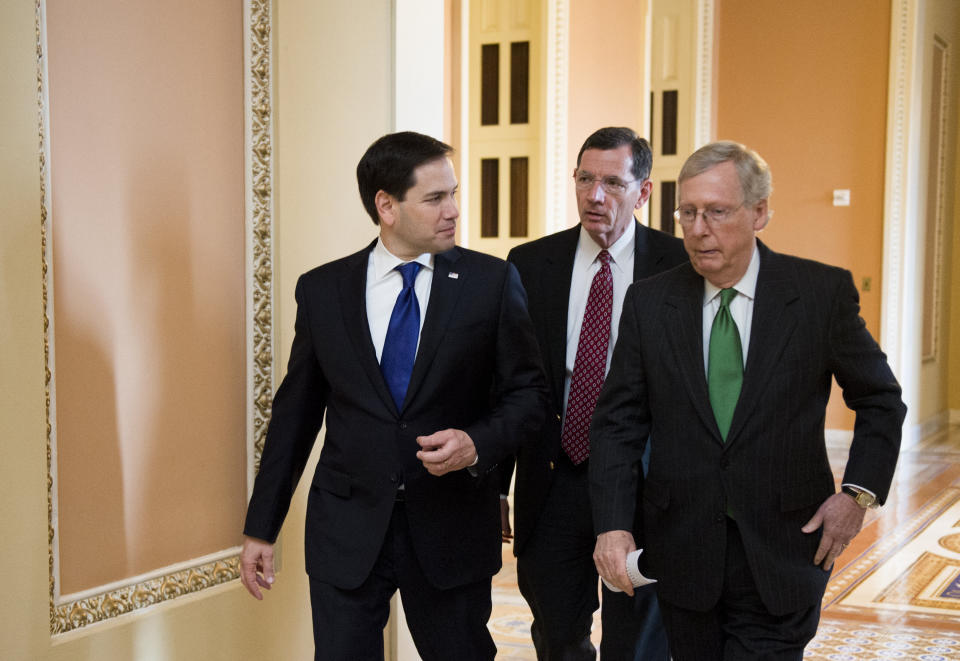 U.S. Sens. Mitch McConnell of Kentucky (right) and Marco Rubio of Florida (left) are two Republicans who spent the last four years enabling Trump but have nevertheless earned the anger of some GOP officials in their states for refusing to fully go along with the former president's effort to overturn the election he lost. (Photo: (Photo By Bill Clark/CQ Roll Call))