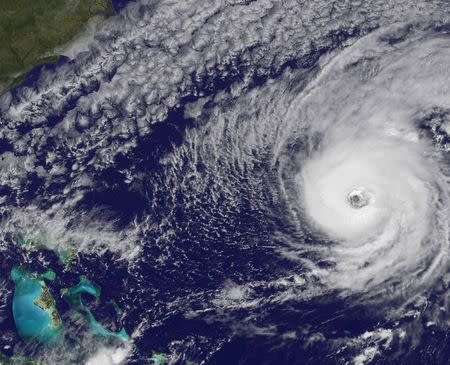 Hurricane Nicole is seen approaching Bermuda in this image from NOAA's GOES-East satellite taken at 12pm ET (16:00GMT) October 12, 2016. NASA/NOAA GOES Project/Handout via REUTERS