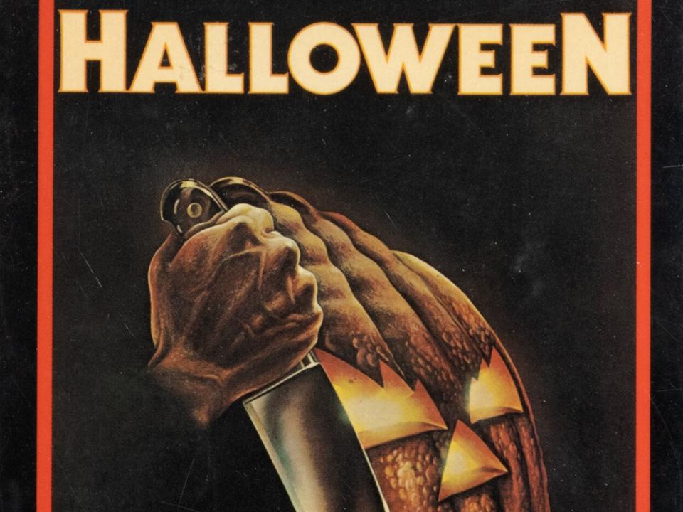 Close-up of VHS tape of "Halloween"