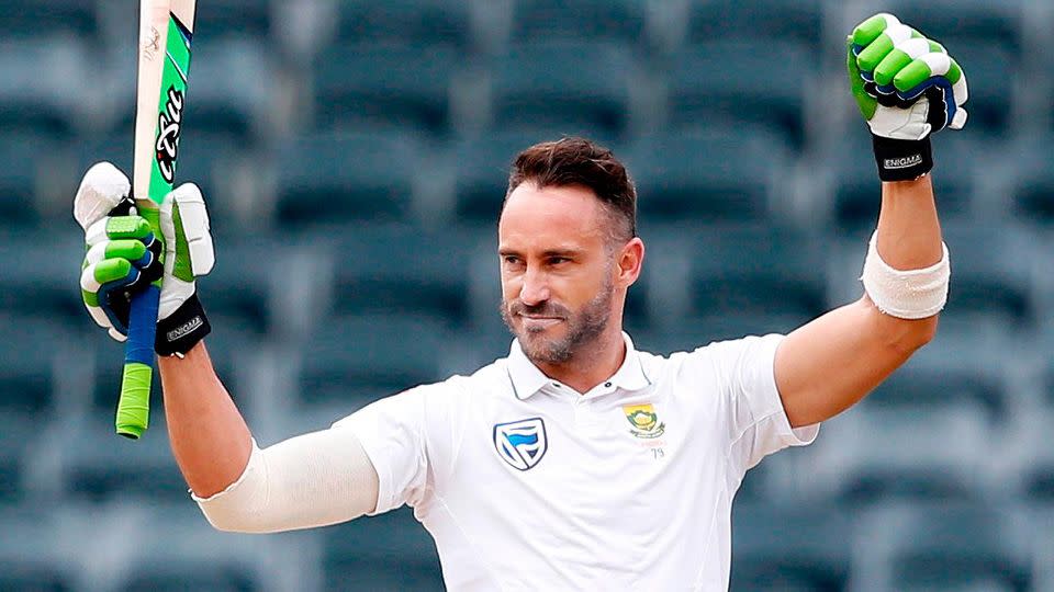 Du Plessis refused to declare throughout a frustrating day of cricket. Pic: Getty