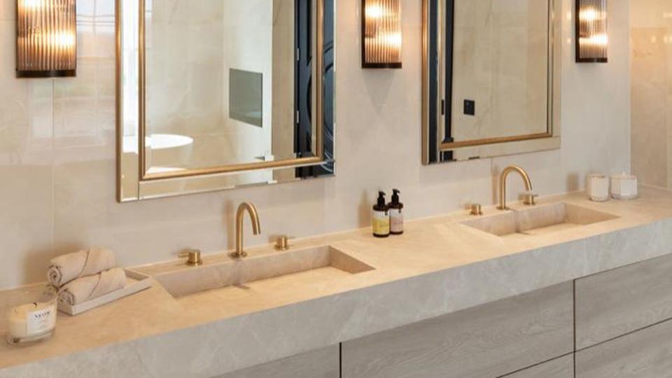 neutral bathroom with double sinks