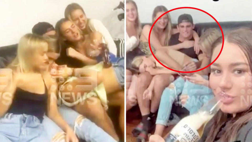 Nathan Cleary and the girls, pictured here flouting social-distancing rules.