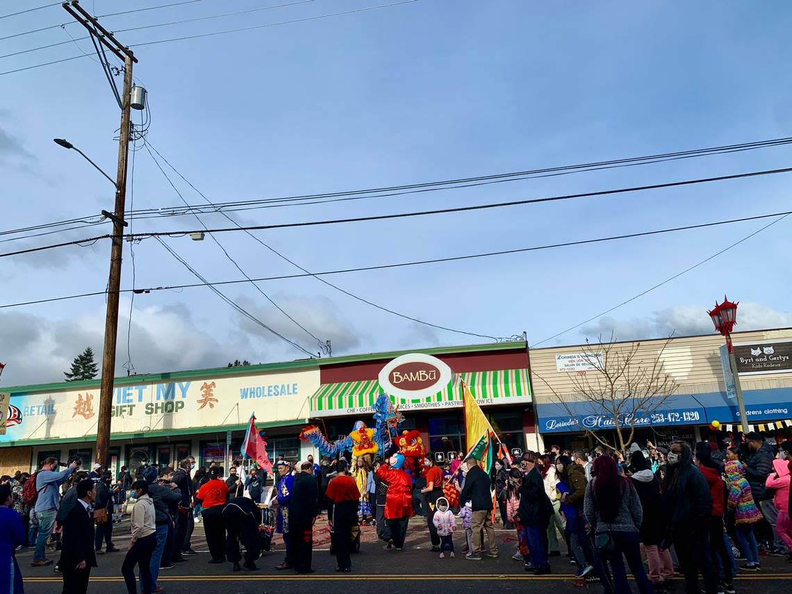 Tacoma’s Lincoln District marks the Lunar New Year with an annual street festival featuring traditional lion dancers and firecrackers on 38th Street.