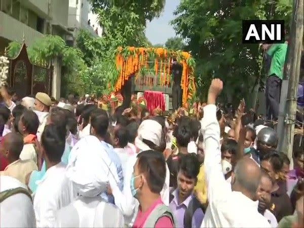 A visual from outside the residence of late Ram Vilas Paswan in Patna on Saturday. Photo/ANI 