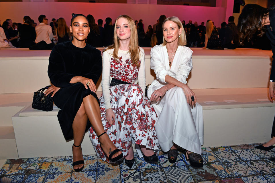 US actress Alexandra Shipp (L), British actress Naomi Watts (R) and daughter Kai attend the Dior pre-fall fashion show at the Brooklyn Museum in Brooklyn, New York on April 15, 2024. (Photo by Andrea RENAULT / AFP) (Photo by ANDREA RENAULT/AFP via Getty Images)