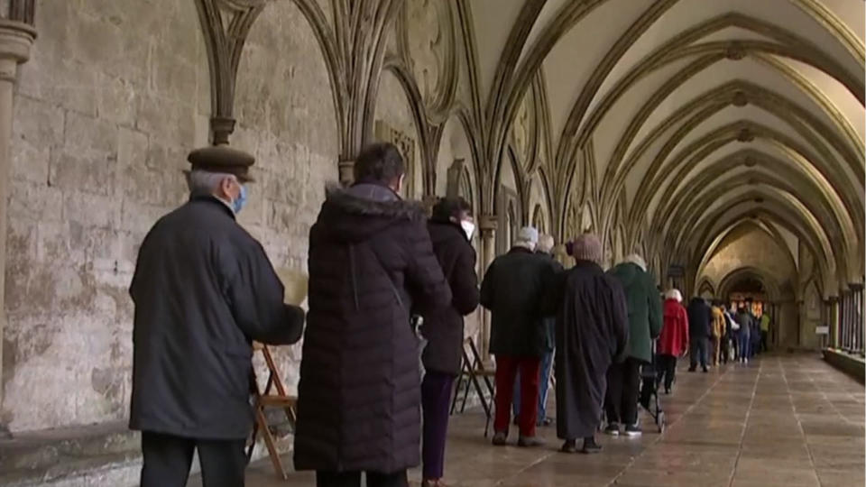 A thousand people received the Pfizer COVID-19 vaccination in one day at a site opened inside Salisbury Cathedral in England.  / Credit: CBS News