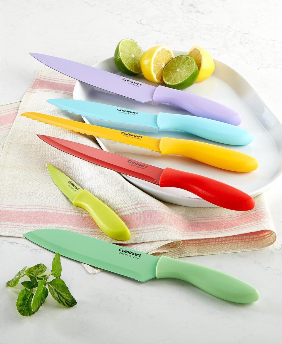 They could always use more kitchen knives and this set from Cuisinart includes six knives that have a ceramic non-stick coating that'll make cutting through food easy peasy. You'll find every kind of knife a home cook could need in this set, from a chef knife to a paring knife. <a href="https://fave.co/3golpj3" target="_blank" rel="noopener noreferrer">Find the set for $35 at Macy's</a>.