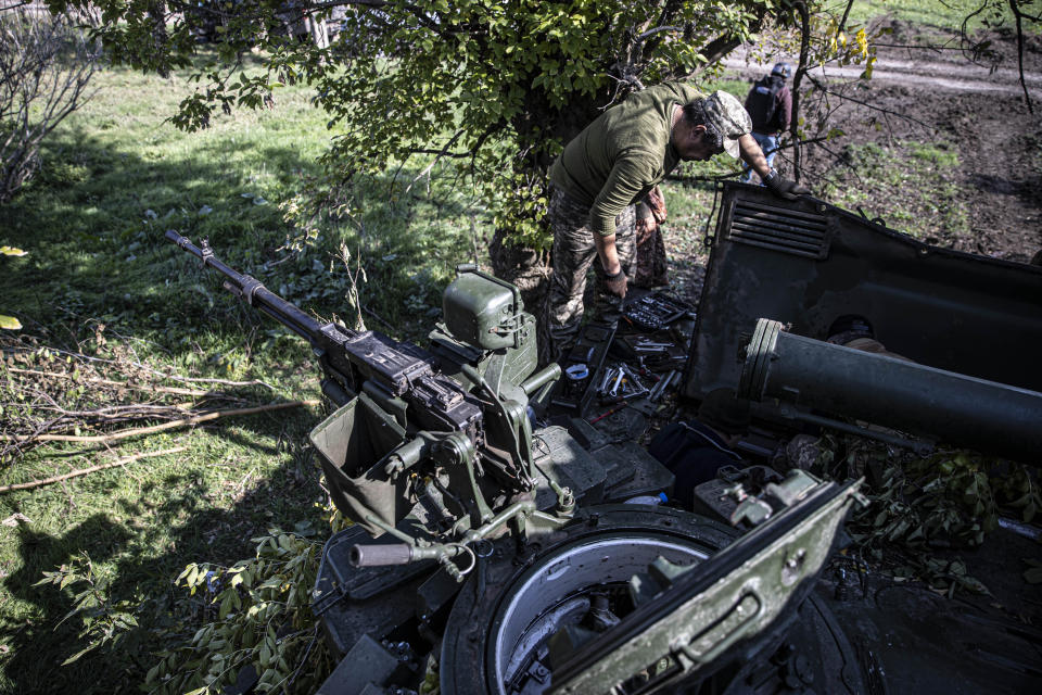 KHERSON, UKRAINE - OCTOBER 07: A view of the village, located in the border of the Kherson region where the control was again taken by the Ukrainian forces, as Ukrainian soldiers patrol around the site amid Ukraine&#39;s counterattack against Russian forces in the southern Kherson region, heavy clashes continue between the two sides in Kherson city, located in Kherson Oblast, Ukraine on October 07, 2022. Ukrainian forces retook 29 settlements in Kherson on an area of 400 square kilometers (about 155 square miles) on Oct. 1-6 as the counter offensive launched on Aug. 29 continues, according to information provided by officials. (Photo by Metin Aktas/Anadolu Agency via Getty Images)