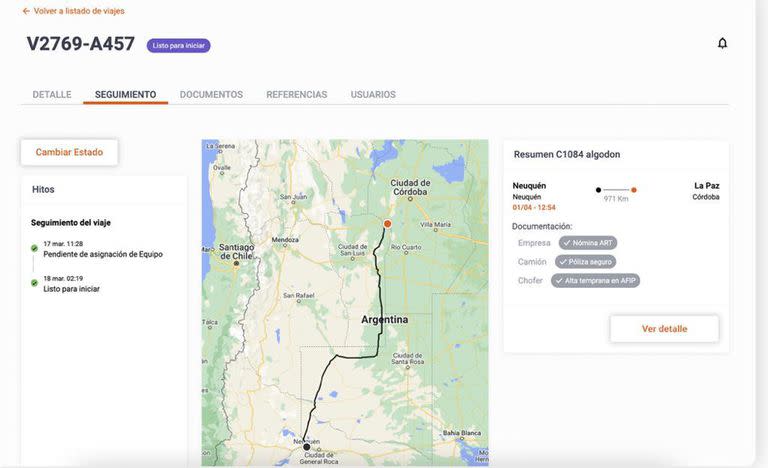 El seguimiento del trasporte por la plataforma