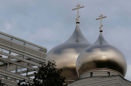 View of the domes of the Russian Orthodox Cathedral Sainte-Trinite, with the Spiritual and Cultural centre, during its inauguration in Paris, France, October 19, 2016. REUTERS/Regis Duvignau