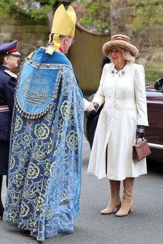 <p>Samir Hussein/WireImage</p> Queen Camilla attends the Royal Maundy Service at Worcester Cathedral on March 28, 2024