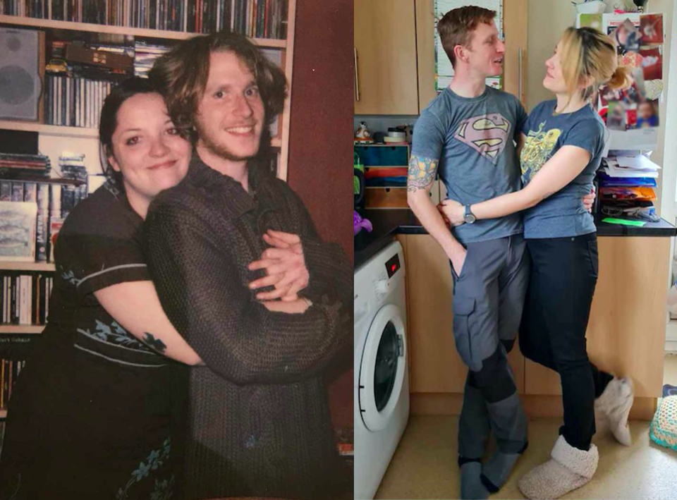 Whitford with her husband, Adam, before and after her weight loss. (Collect/PA Real Life)