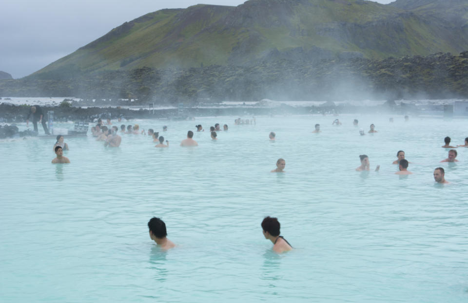 Reykjavik Iceland Blue Lagoon of hot Geothermal mineral springs with tourist
