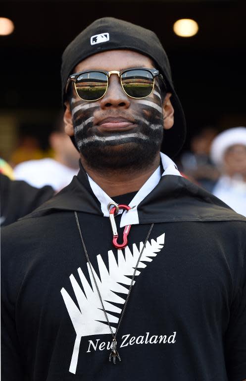 A New Zealand fan watches his team play against Australia during the 2015 Cricket World Cup final in Melbourne on March 29, 2015