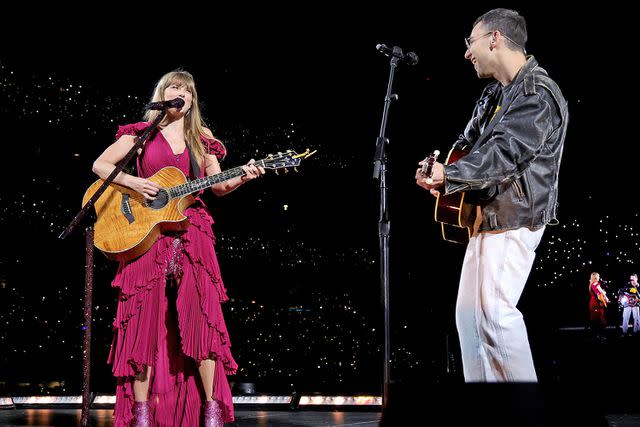 <p>Kevin Mazur/TAS23/Getty</p> Taylor Swift and Jack Antonoff perform in New Jersey in May 2023