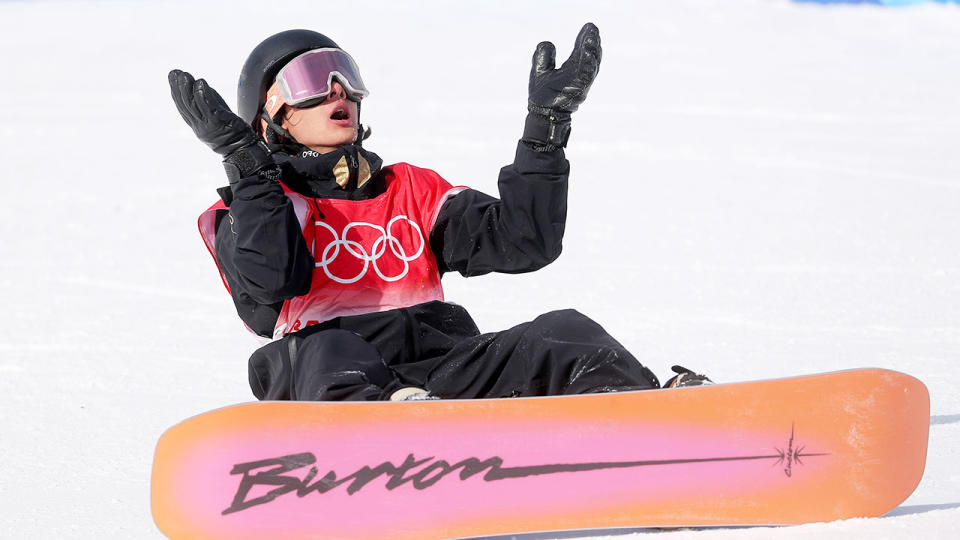 Pictured here, Chinese teen Su Yiming reacts after a run in the men's slopestyle at the Winter Games.