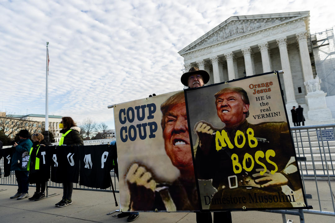 Protesters demonstrate outside of the U.S. Supreme Court on Feb. 8, 2024.