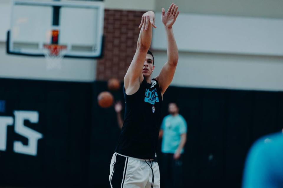 Nikola Djurisic goes up for a shot during a workout with the Charlotte Hornets on Saturday. Photo courtesy of the Charlotte Hornets.