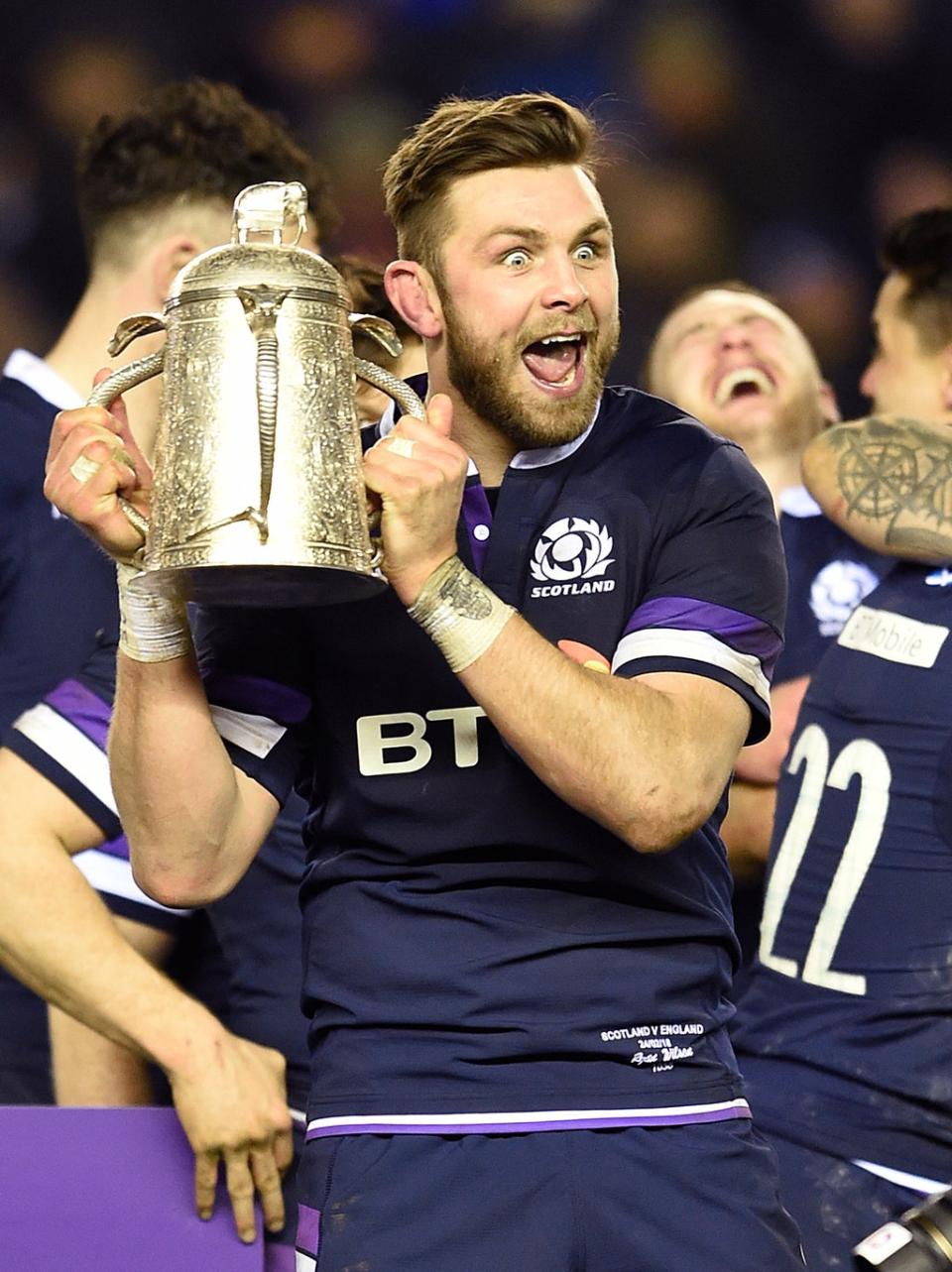 Ryan Wilson, pictured, celebrates winning the Calcutta Cup just two hours after taunting George Ford (Ian Rutherford/PA) (PA Archive)