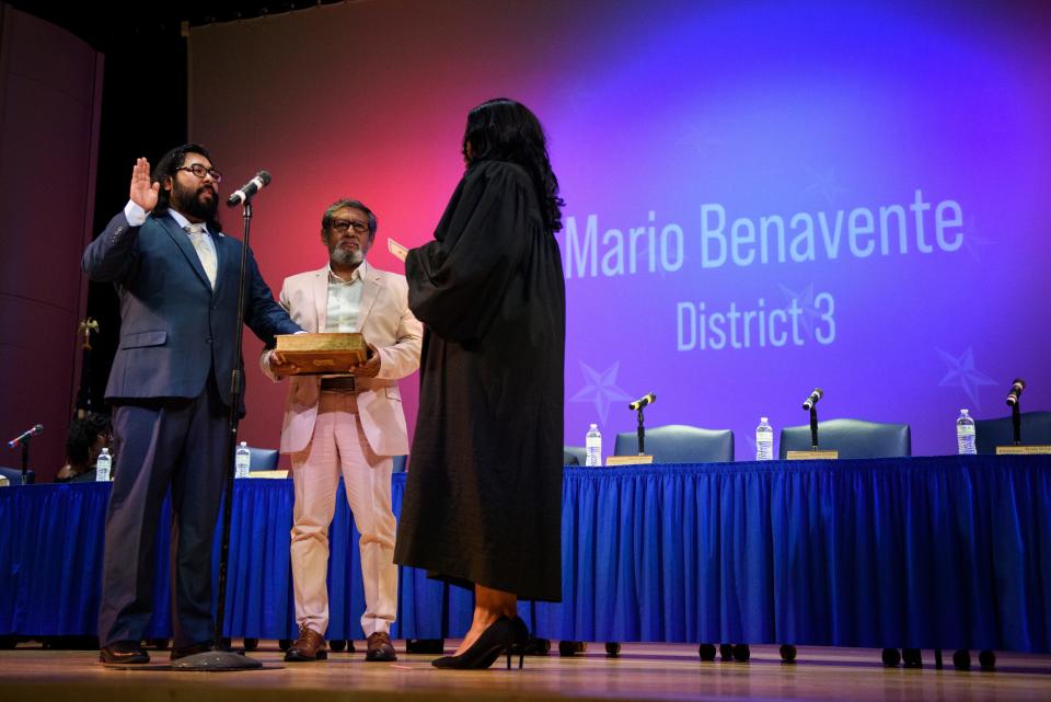 Fayetteville City Council member Mario Benavente is sworn in during the inauguration ceremony on Thursday, Aug. 11, 2022, at Fayetteville State University.
