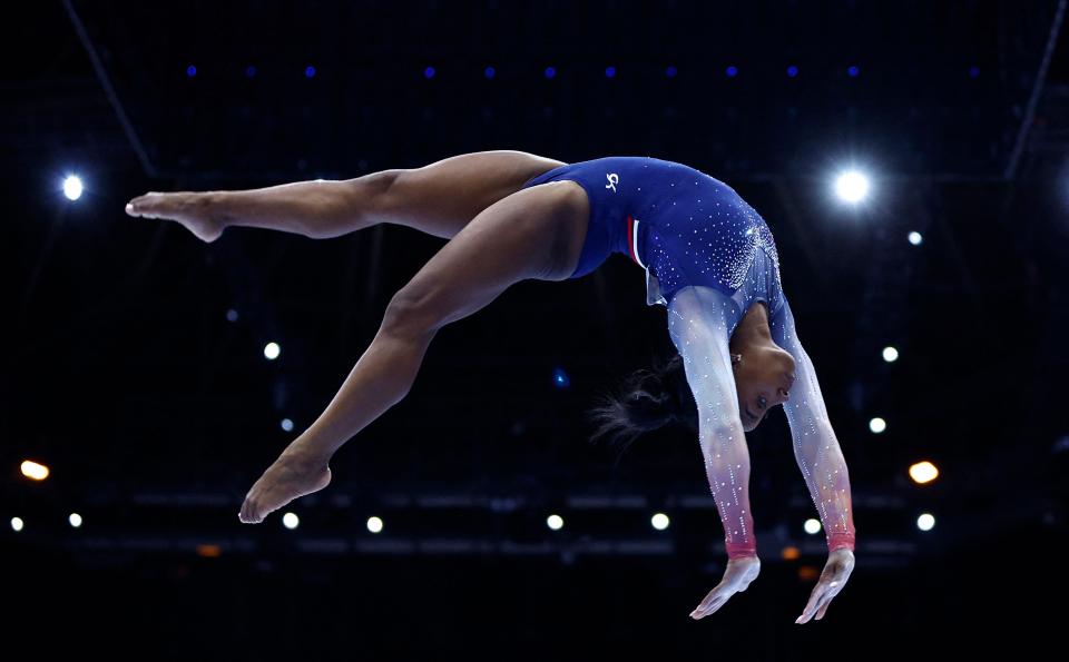 Simone Biles competes on the beam on Wednesday.