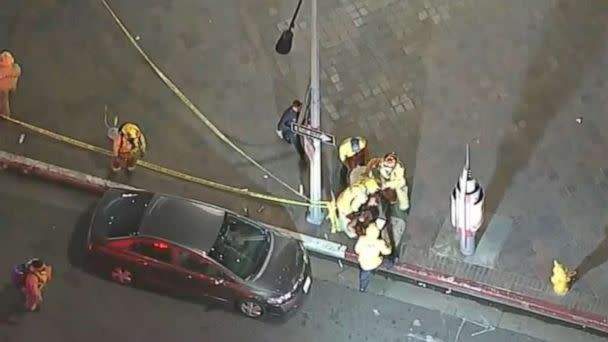 PHOTO: A homeless man has been shot and killed by a security guard after he reportedly walked into a Target store and stabbed two peoplewith a large butcher knife he grabbed off of a shelf in Los Angeles, California, on Tuesday, Nov. 15, 2022. (ABC News/ KABC)