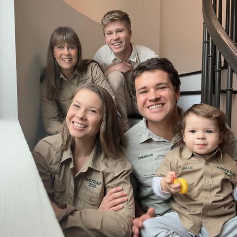 <p>Bindi Irwin Instagram</p> Terri, Robert, and Bindi Irwin with Chandler Powell and Grace Warrior Irwin Powell.