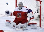 Ice Hockey - Pyeongchang 2018 Winter Olympics - Men's Quarterfinal Match - Czech Republic v U.S. - Gangneung Hockey Centre, Gangneung, South Korea - February 21, 2018 - Goalie Pavel Francouz of the Czech Republic in action. REUTERS/Brian Snyder