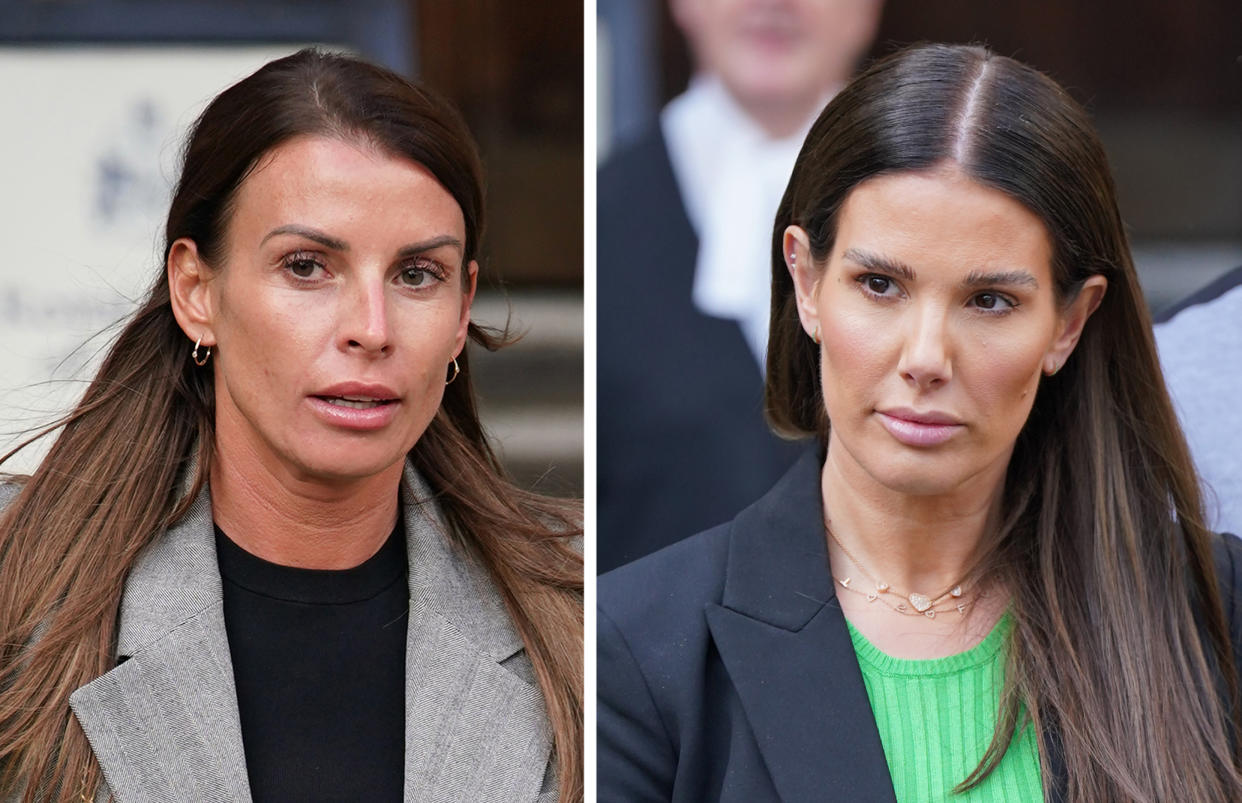 Photos of Coleen Rooney (left) Rebekah Vardy arriving at the High Court libel during the 